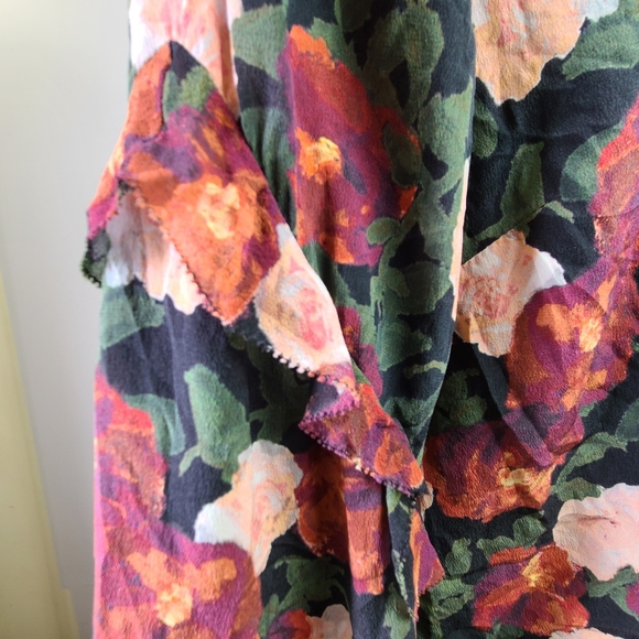 ECRU 100% silk long sleeve peephole chest ruffled sleeves romantic blouse, XL - Picture 5 of 10